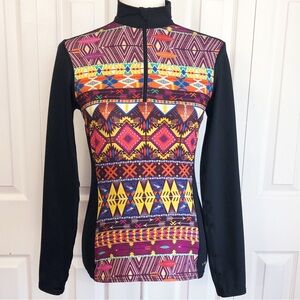Hot Chillys Black Colorful Print Micro-Elite Chamois 1/4 Zip Top Small